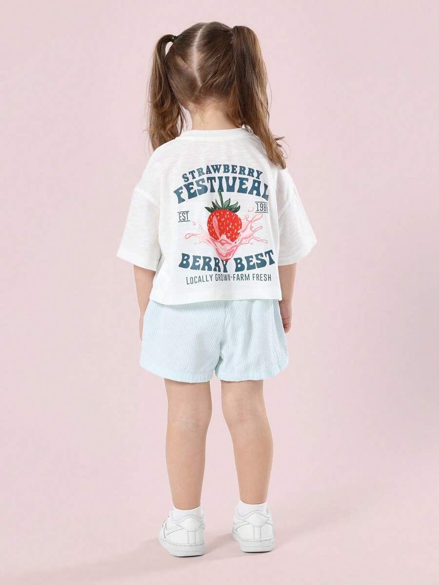 SUMWON Kids Strawberry Festival Summer Co-Ord Set Short Sleeve T-Shirt Casual Ribbed Shorts Outdoor Farm Fresh Berry Best Design