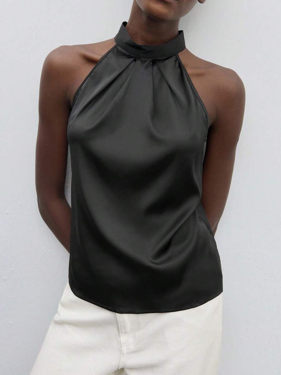 Maija Blouse À Nœud En Satin Ras-Du-Cou Vêtements De Travail