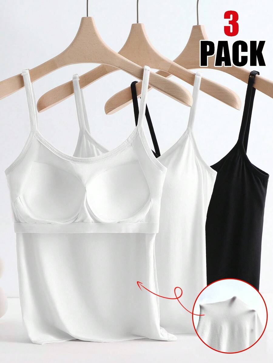 SHEIN LUNE 3pcs/Set Anti-Flashing Cami Tank Top With Built-In Padded, Comfortable