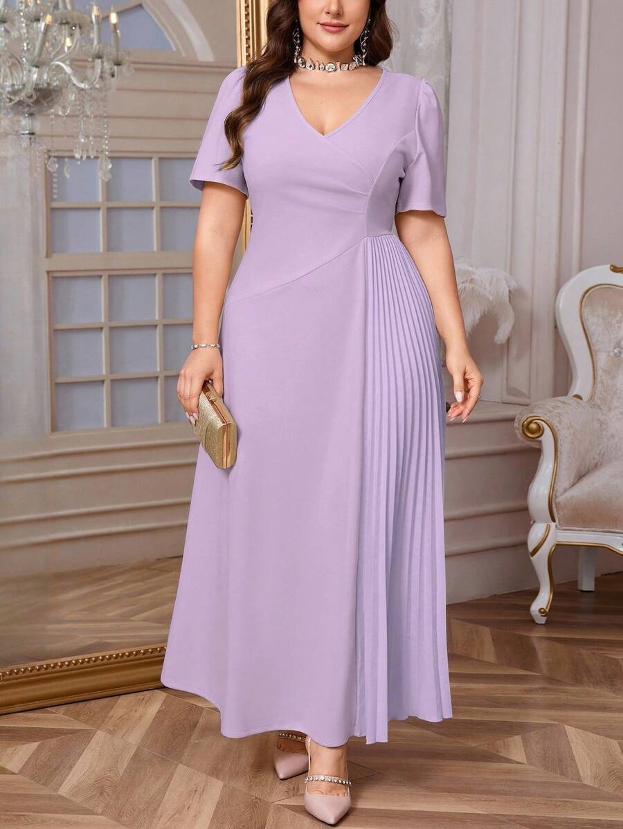 Firerie Vestido mini primaveral/veraniego elegante para mujer de talla grande, casual, con pliegues, suelto, elástico y apropiado para salir de noche