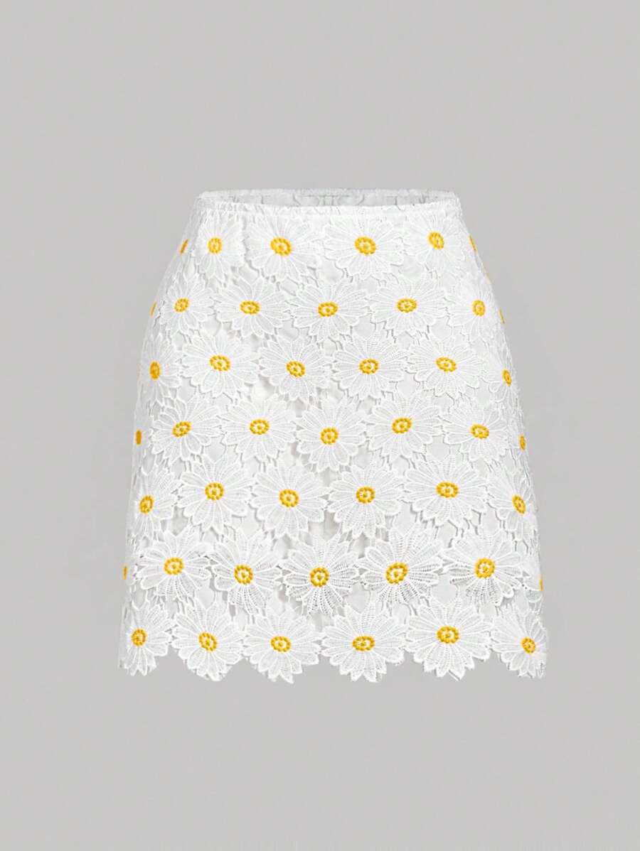 SHEIN MOD Jupe mini avec bordure en dentelle pour grandes tailles, jupe d'été pour vacances à la plage
