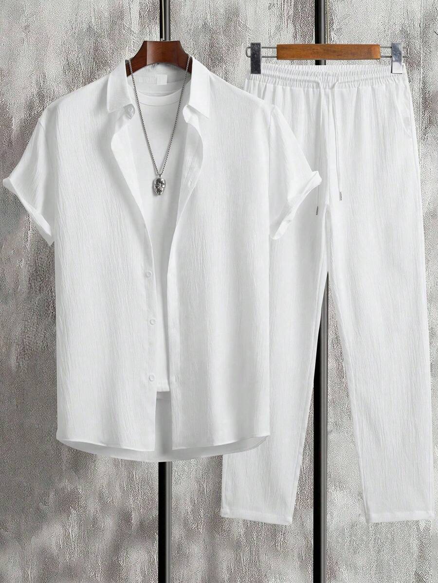 Manfinity Homme Camisa sólida y pantalón con cordón en la cintura sin camiseta para el esposo