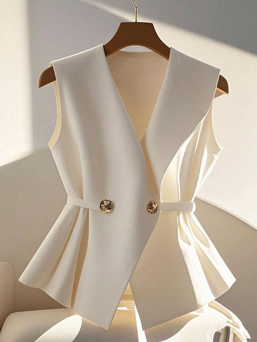 Franclia Women's Elegant Office Commute Tie-Waist Vest Top