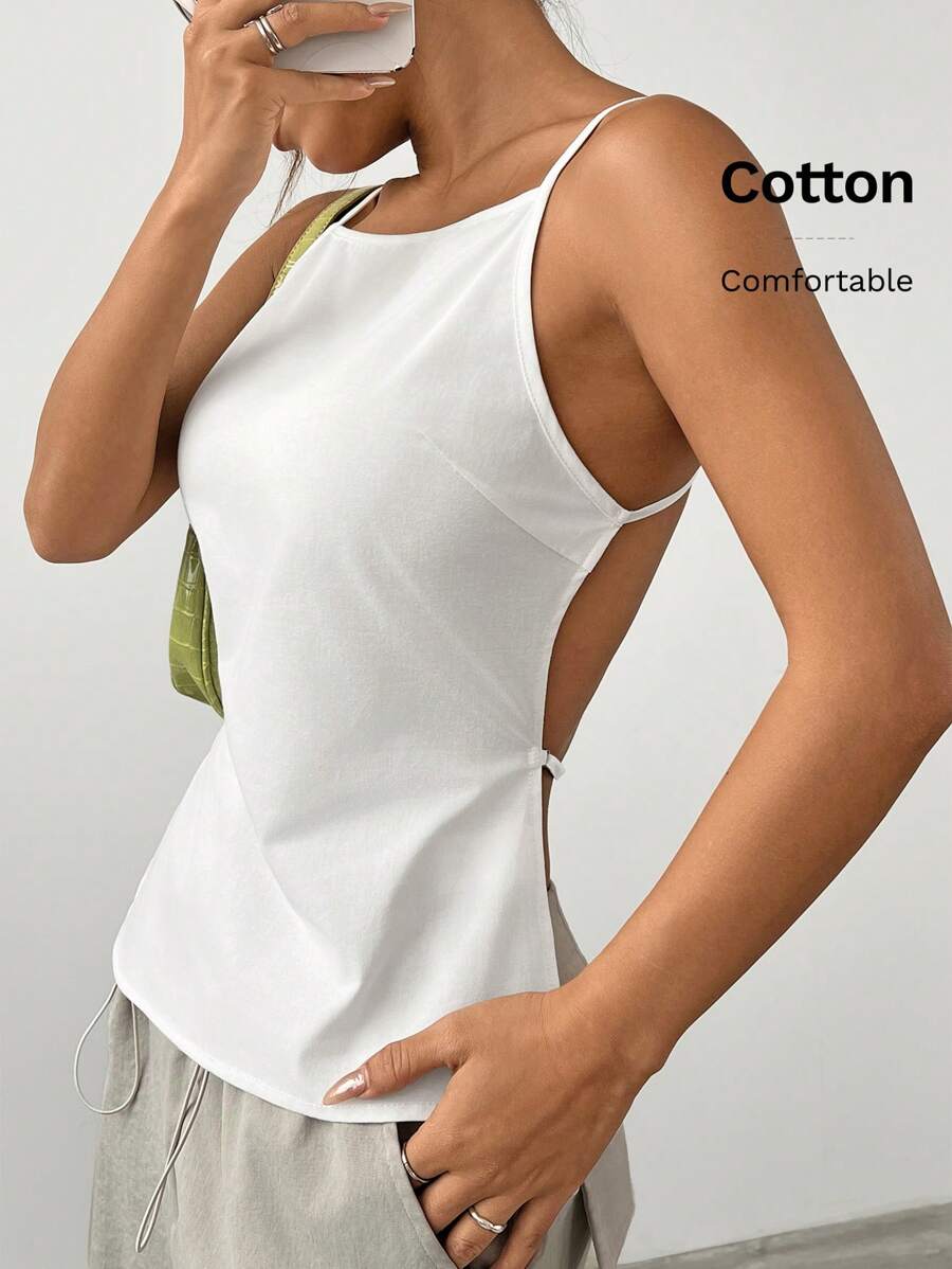 SHEIN EZwear Camisole d'été pour femmes, sexy, unicolore, dos nu