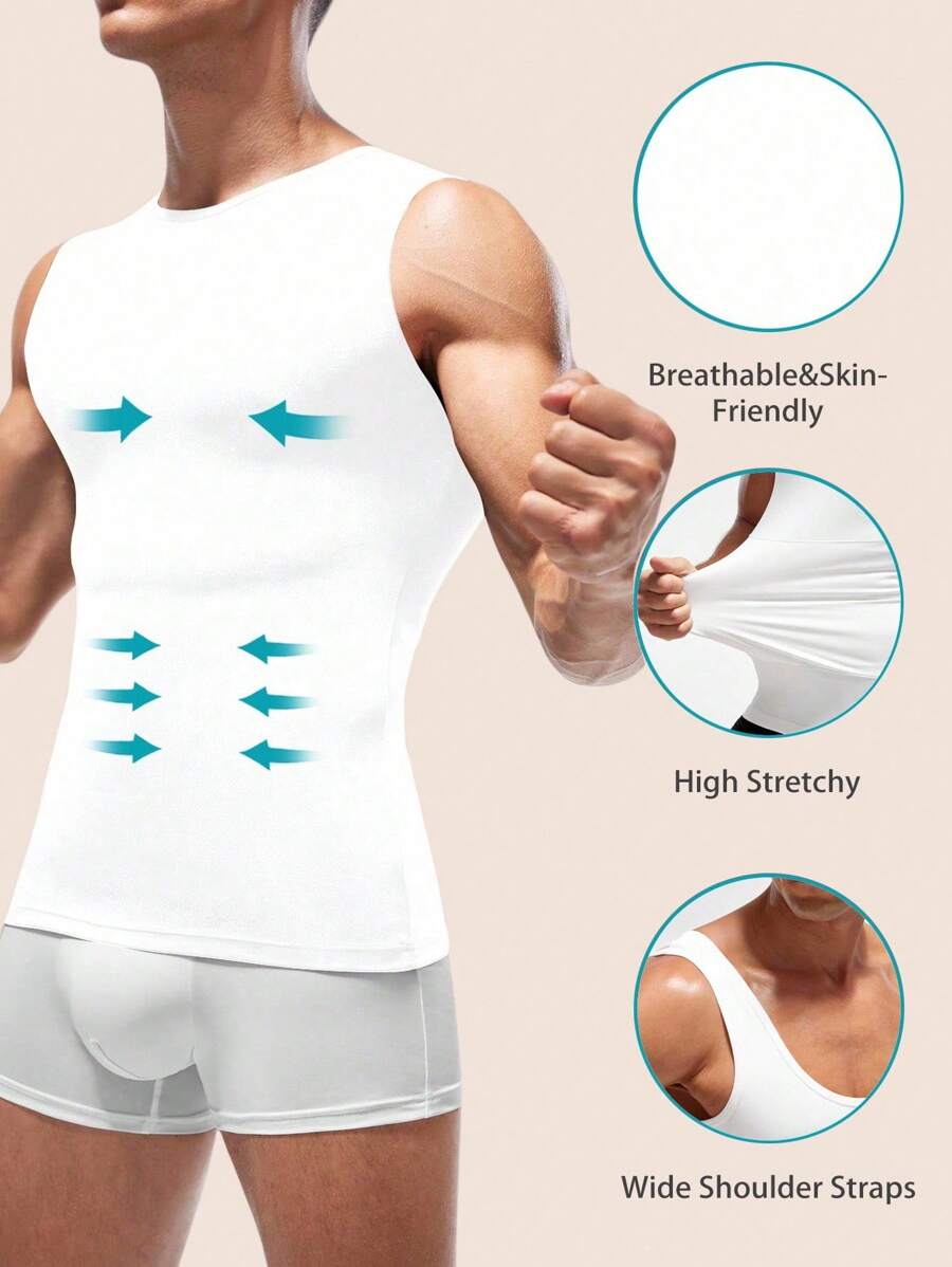Men Solid Sleeveless Shapewear TopsShapewear Tops