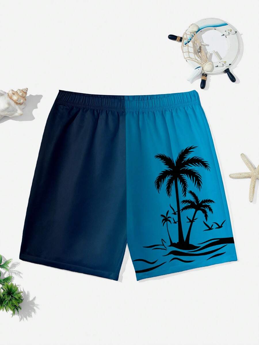 Pantaloncini casual larghi con stampa degradè di alberi di cocco, adatti per l'estate, per ragazzi adolescenti