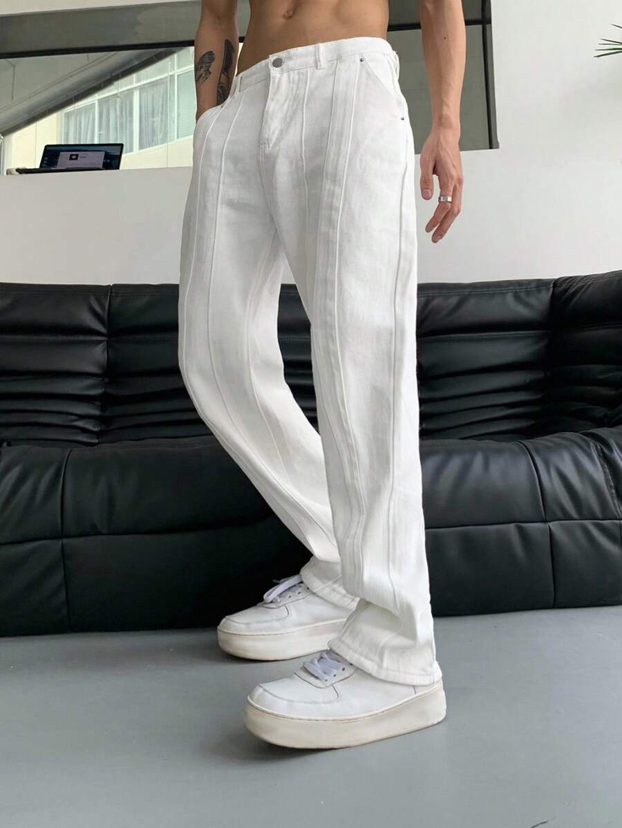 Manfinity Hypemode Pantaloni da uomo con tasche oblique e gamba dritta, pantaloni bianchi larghi e comodi da vacanza, regali per marito o fidanzato