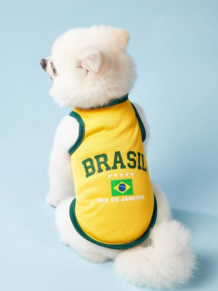 PETSIN 1 buc Pet Cat Dog Universal Yellow Brass Sports Jersey Retro la modă imprimat model casual confortabil Dog vestă