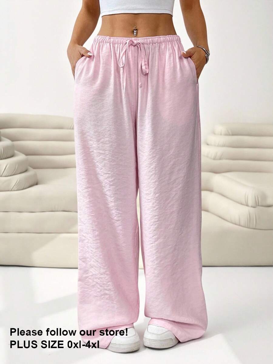 Solflare Pantalones largos casuales de talla grande en color rosa, moda para primavera y verano