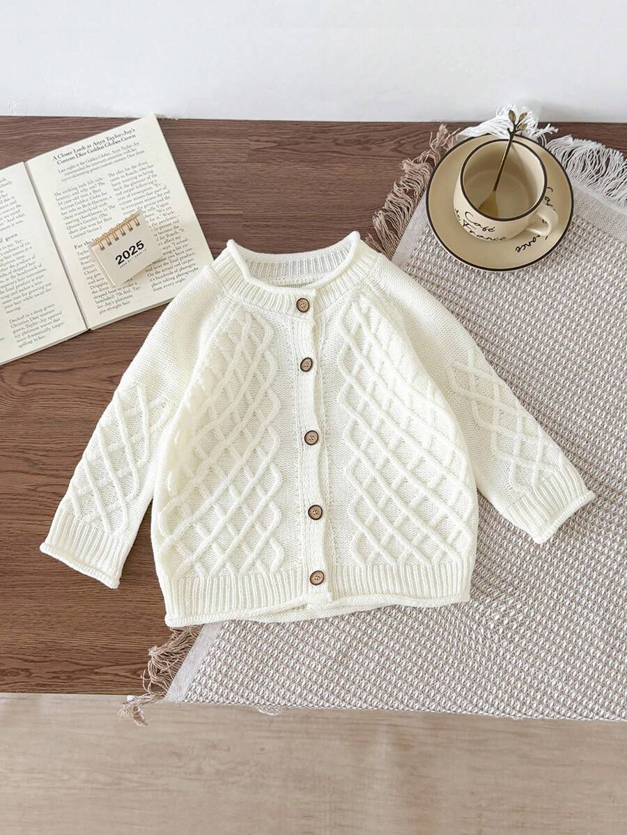 Cardigan casual a tinta unita con collo rotondo per bambina