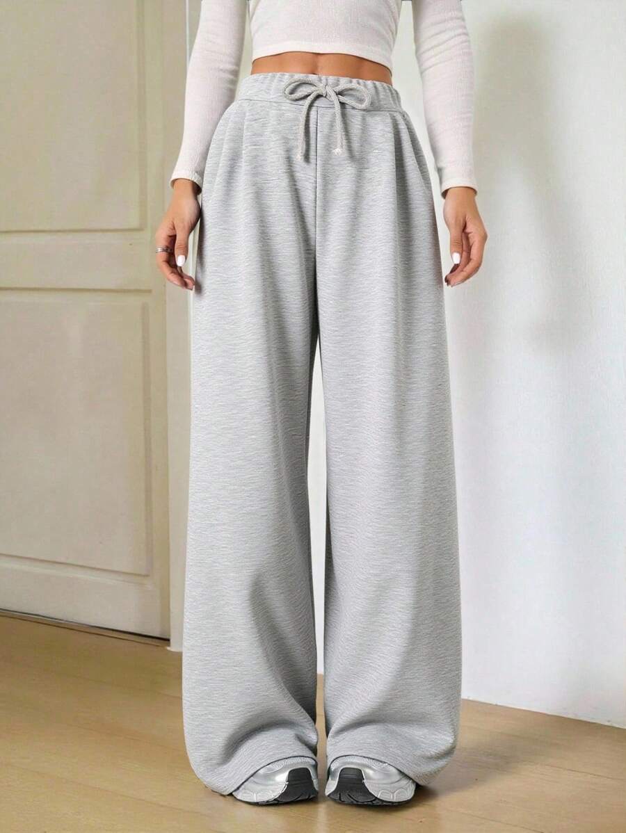 Teen Girls' Drawstring Hem Wide Leg Straight Casual Lounge Pants