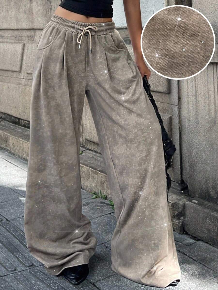 Coolane Pantalon long brillant vintage pailleté décontracté mode de rue d'été pour femmes