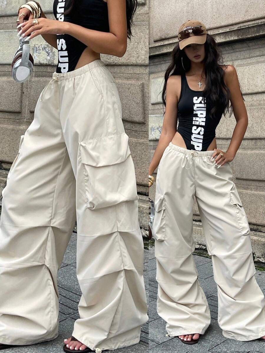 Coolane Damen Sommer Streetwear Boyfriend Athleisure Grunge Sportbekleidung Vintage Western Wear Y2K Niedrigtaille Fallschirm Armee weiße Cargohose