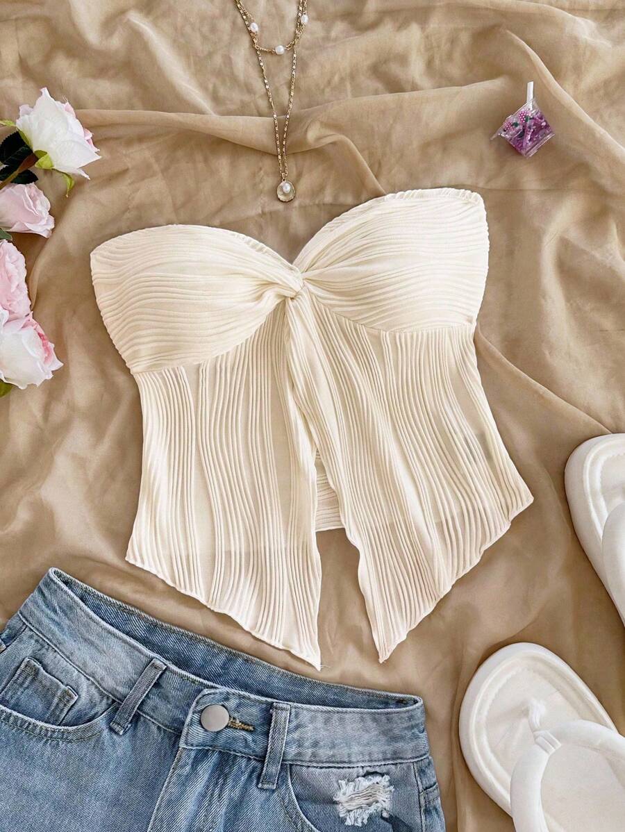 Soleia Top cu bandă din țesătură texturată, sexy, casual, de vacanță