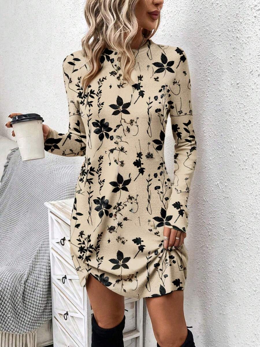 EMERY ROSE فستان كاجوال بطبعة زهرية مع تصميم ذيل ملتوي، مناسب للعودة إلى المدرسة، عيد المعلم، فصلي الخريف/الشتاء، مقاسات كبيرة