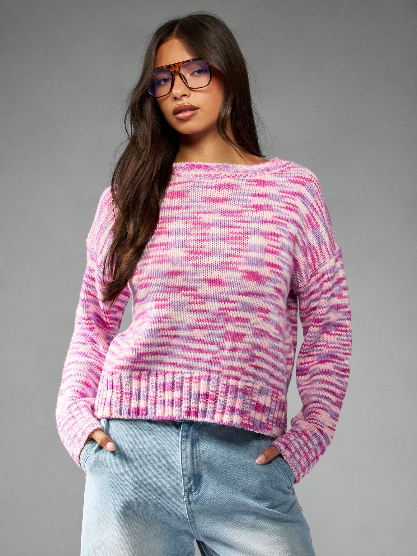 MISSGUIDED Boxy Fit Multi Stripe Knit Sweater With Ribbed Hem