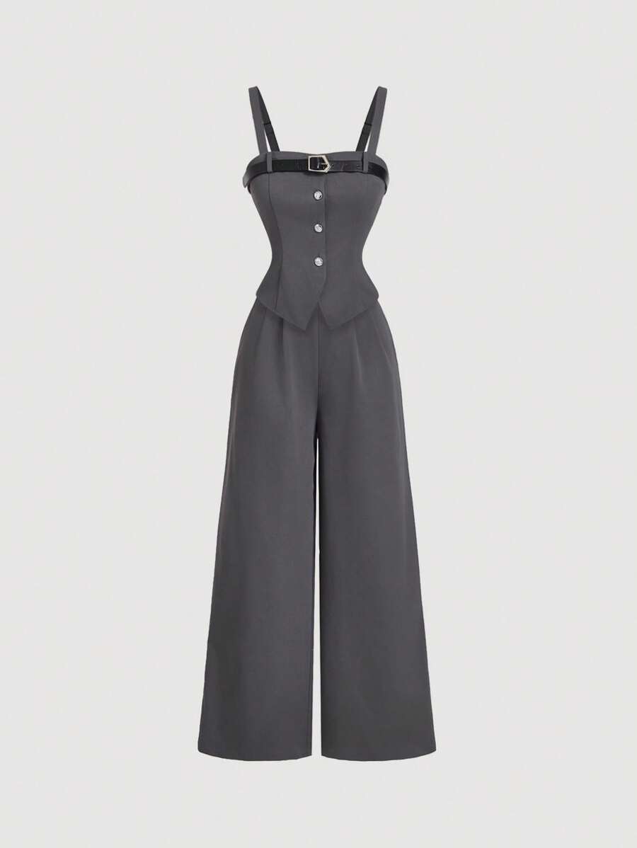 SHEIN MOD Women's Gray Vest, Blazer & Trousers Suit Set,Office Siren, Fall Sets,Business Casual Women,Women Two Pieces Sets,Two Pieces Pants Set