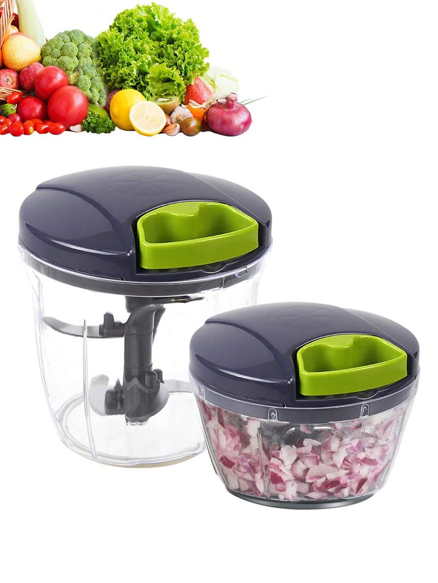 1 pieza Picadora de verduras de cocina, procesador de alimentos manual multifuncional, picadora de ajo de tracción manual portátil, cortadora de cebolla para verduras, jengibre, frutas, nueces, hierbas, etc. (2 tamaños disponibles: 500 ml, 900 ml) Gris, Navidad
