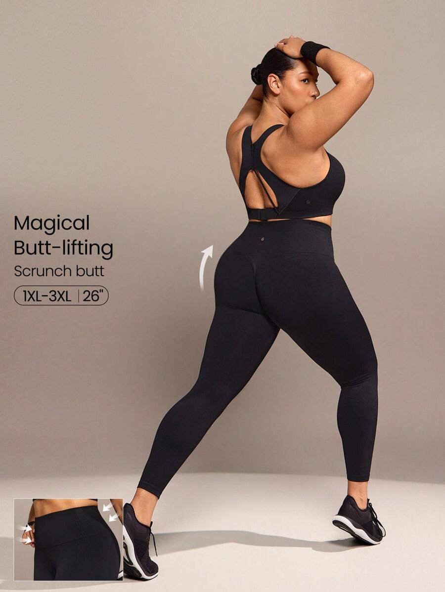 GLOWMODE 24" Plus Size Seamless Ready Set Go Tummy Control Scrunch Butt High-Waist Leggings Medium Impact Running Jogging Training Gym Workout
