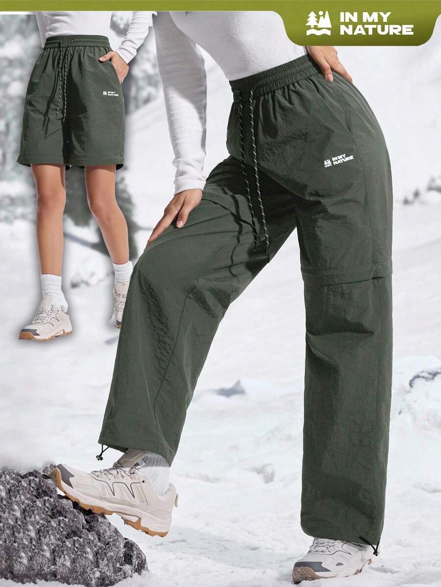 In My Nature Pantalones holgados para senderismo con estampado de letras y cordón en la cintura para mujeres