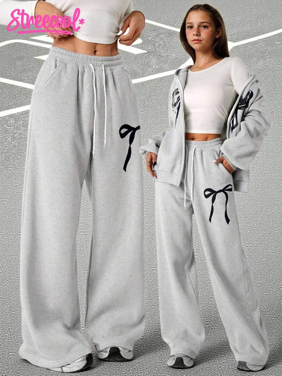 SHEIN Streecool Kids Pantaloni della tuta oversize dritti con motivo a farfalla per ragazze adolescenti