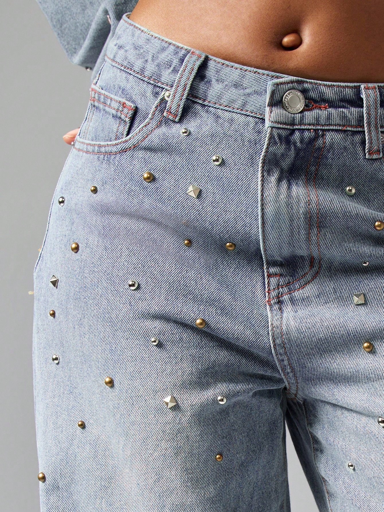 SKINS クリスタルストーンスタッズ ダメージ加工デニム SKINS