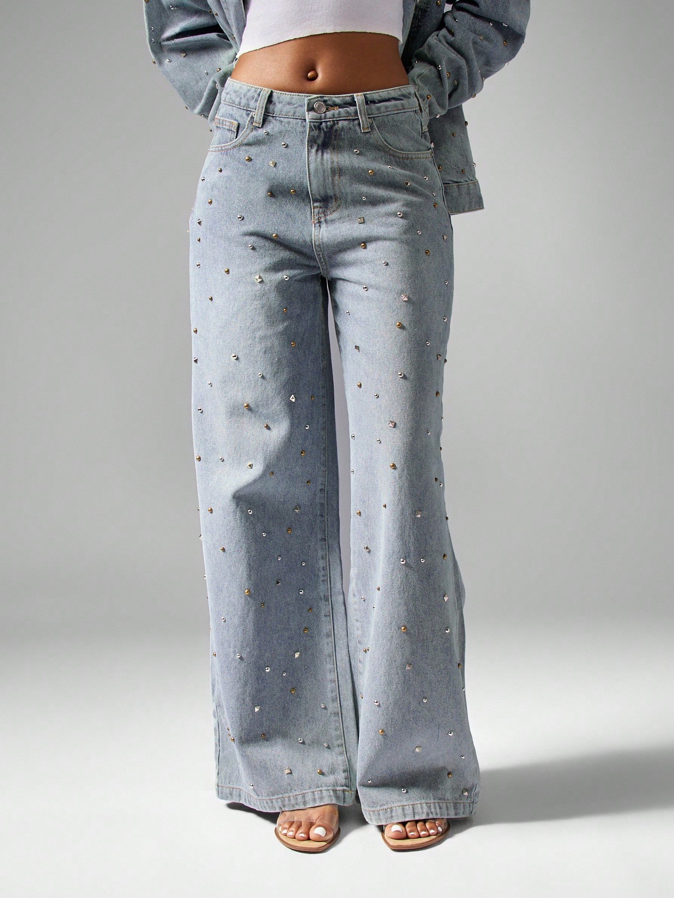 SKINS クリスタルストーンスタッズ　ダメージ加工デニム SKINS クリスタルストーンスタッズ ダメージ加工デニム SKINS