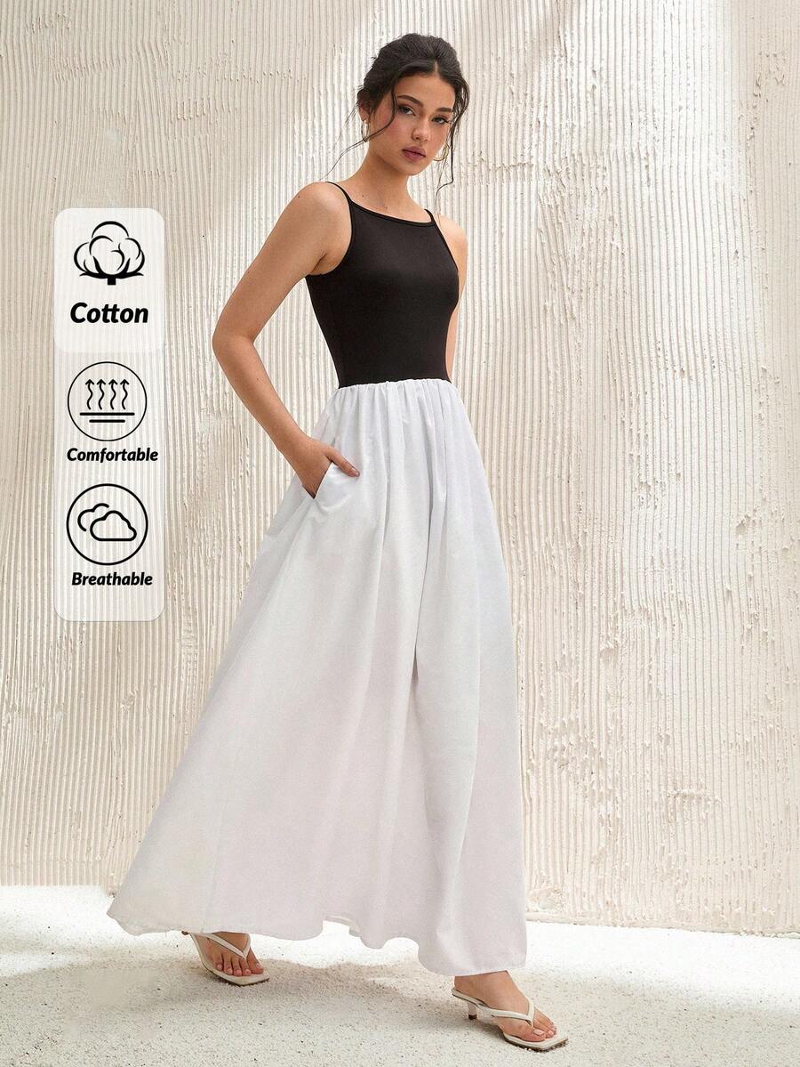 CLARA VERO Vestido largo sin mangas de color bloque para mujer