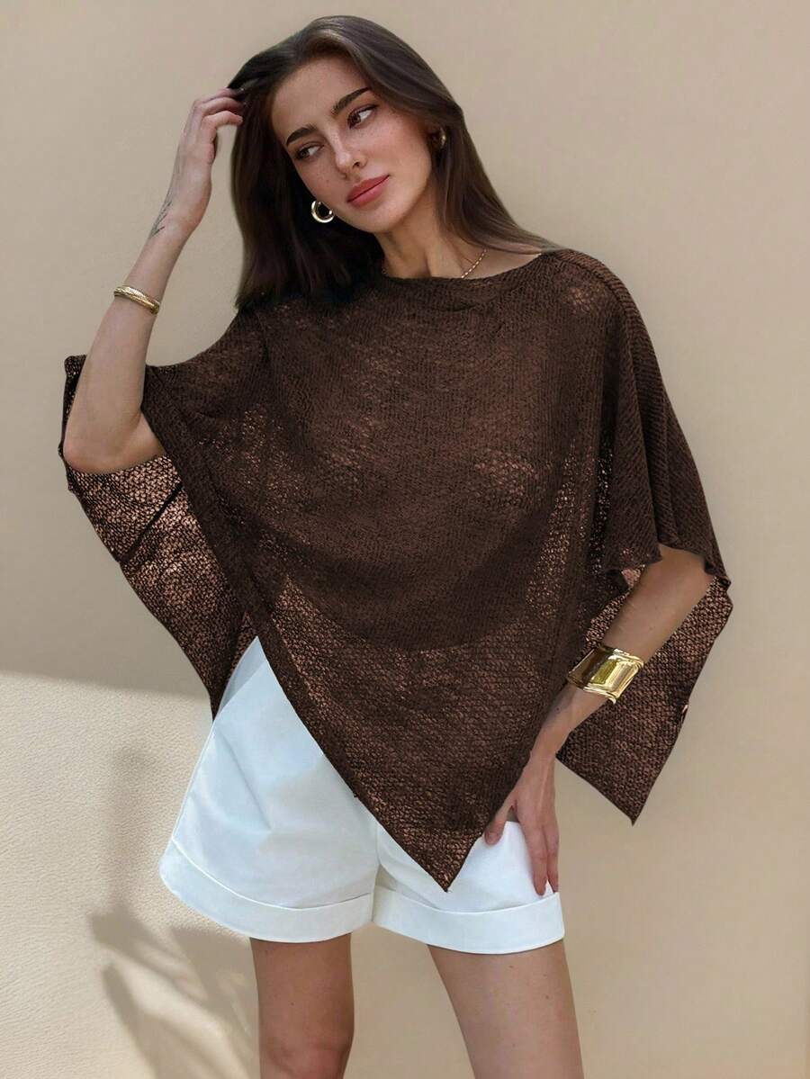 Aloruh Nueva chaqueta de punto jacquard versátil de color albaricoque con cuello halter y escote en forma de chal, estilo ligero y de vacaciones para cubrir