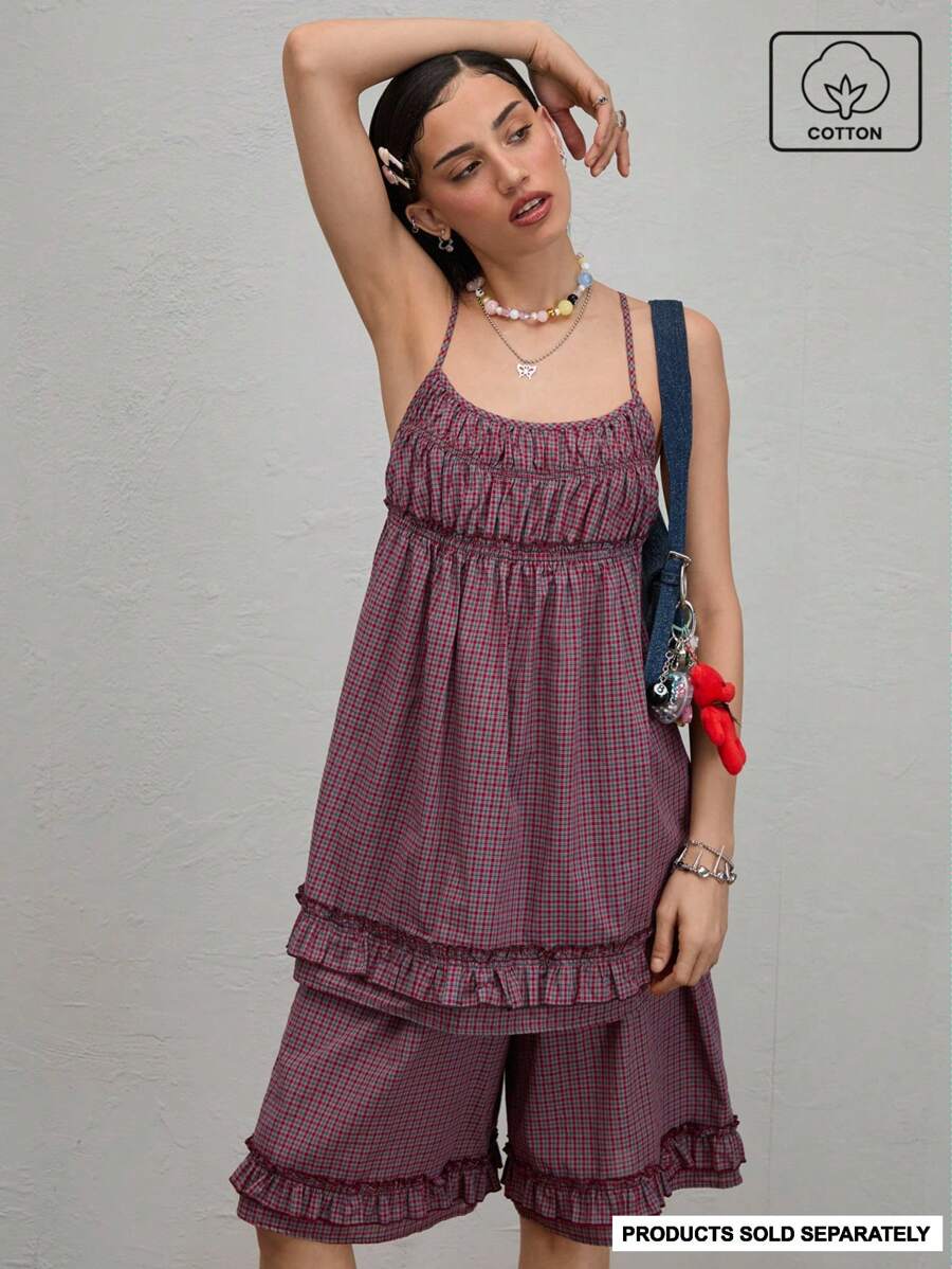 COUREZ Check Babydoll Cami Dress /Summer Outfits For Women /Summer Dresses Going Out Outfits Casual /Y2K Vacation Holiday Cotton Cotton Vintage