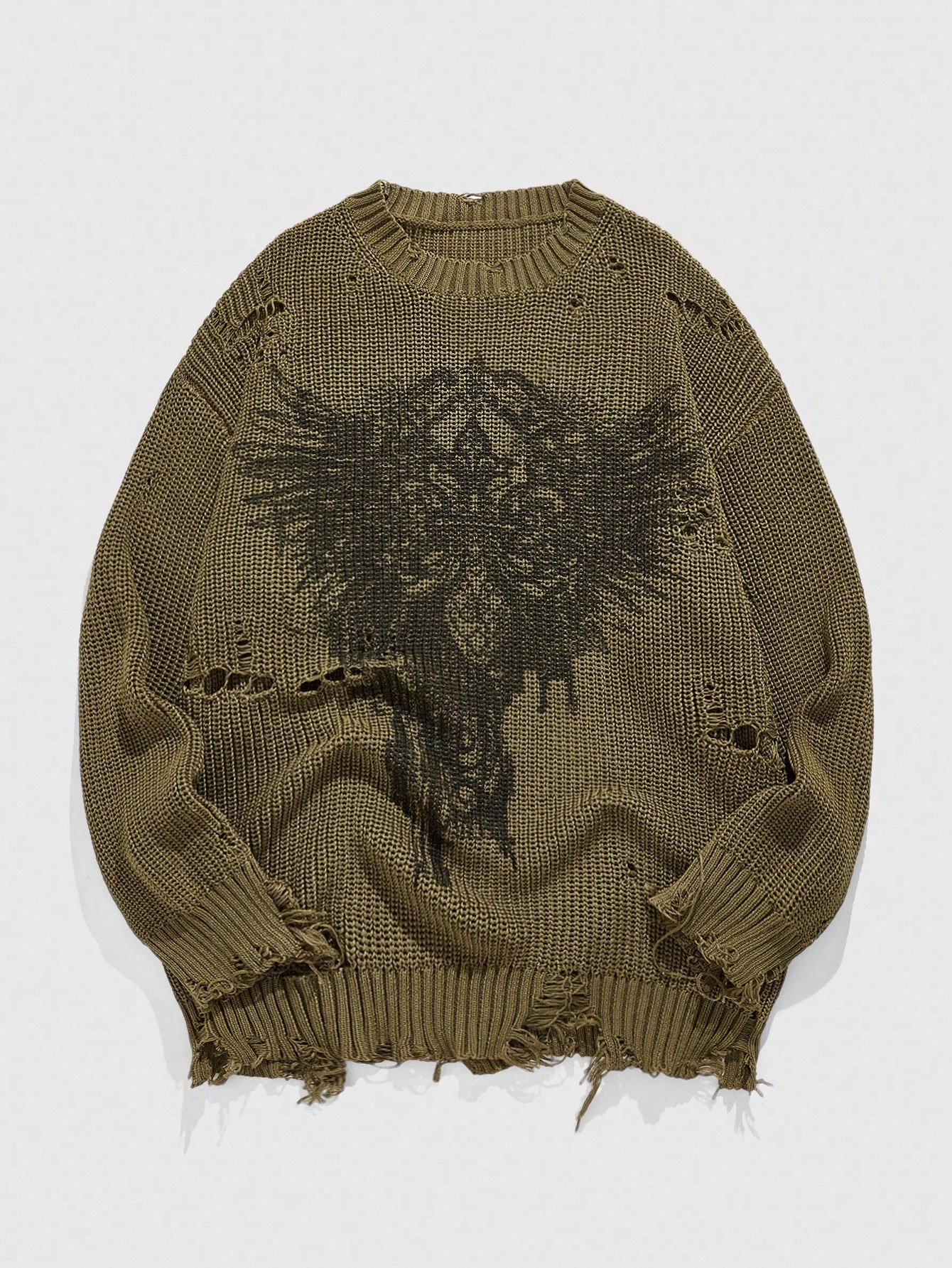 ROMWE MEN Grunge Punk Maglione lavorato a maglia con stampa apocalittica consumata da uomo