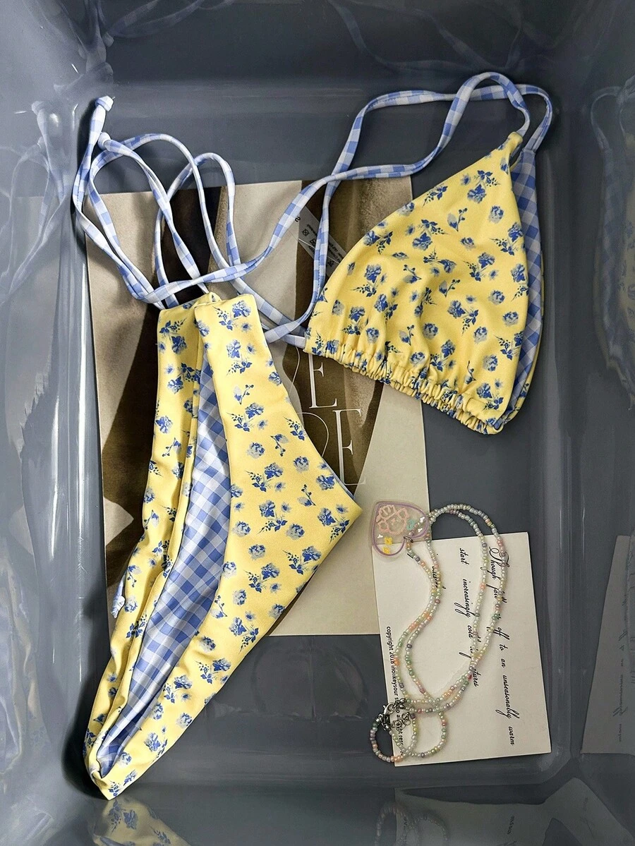 Swim Mod Novo Conjunto De Mai Bikini Feminino De Ver O Pe As Estampa Floral E Xadrez