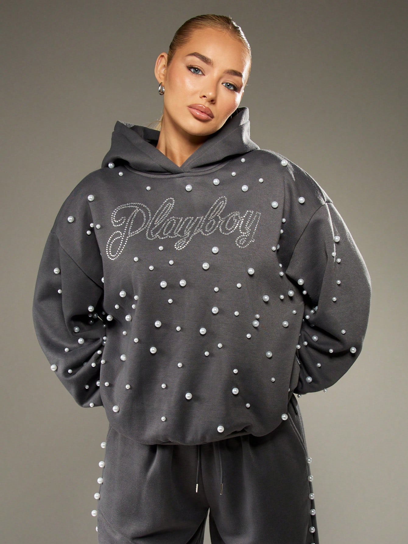 Missguided x Playboy Rhinestone Hoodie With Pearl Details
