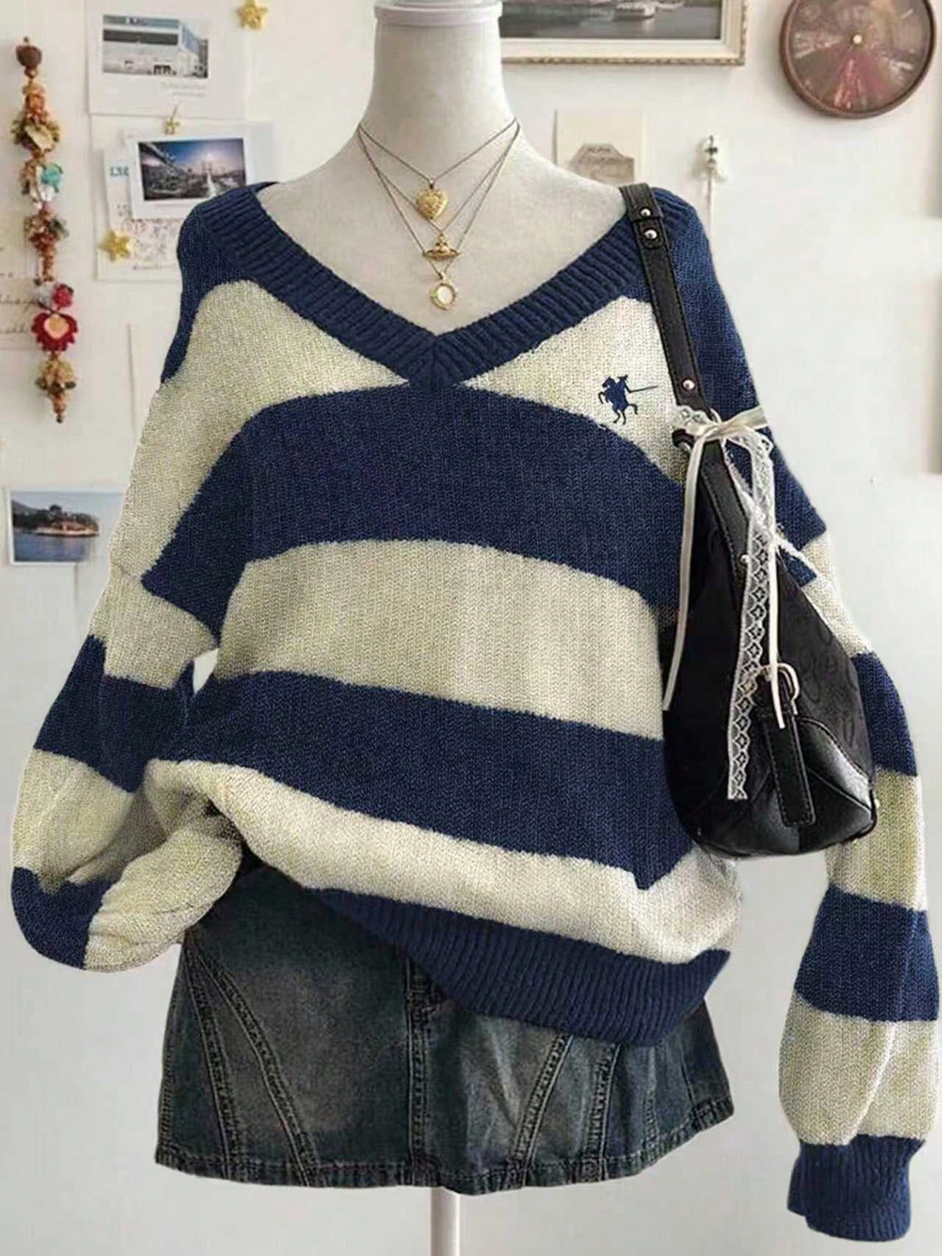 INAWLY Women's Fashion Casual Drop Shoulder Long Sleeve V-Neck Loose Sweater