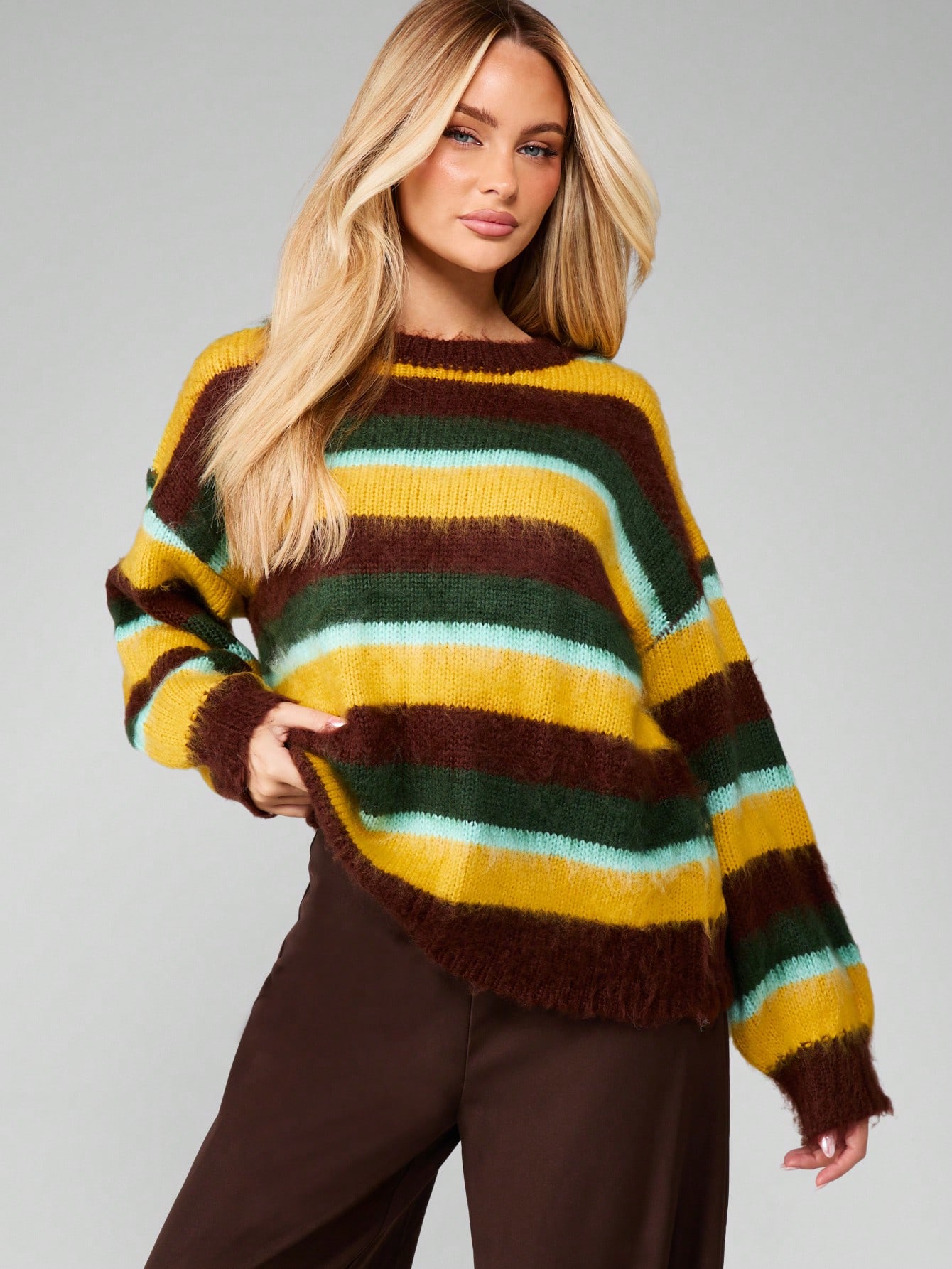 MISSGUIDED ストライプクルーネックチャンキーニットセーター｜MISSGUIDED