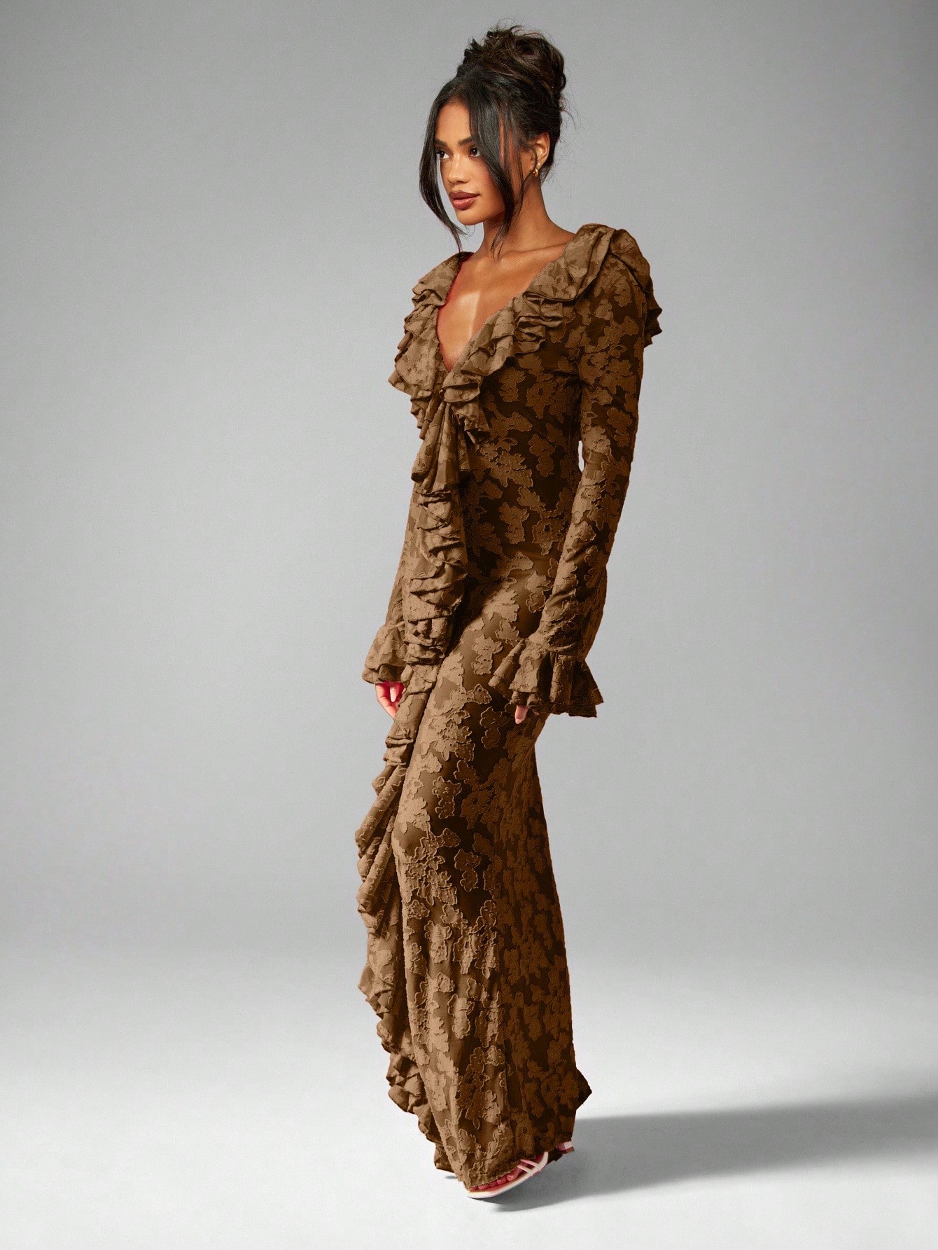 美品✨XL✨ラルフローレン ロングスリーブデイドレス マキシ 中村アン ピンク オフカラーアメリカンスリーブドレス （ロング・マキシ丈ワンピース