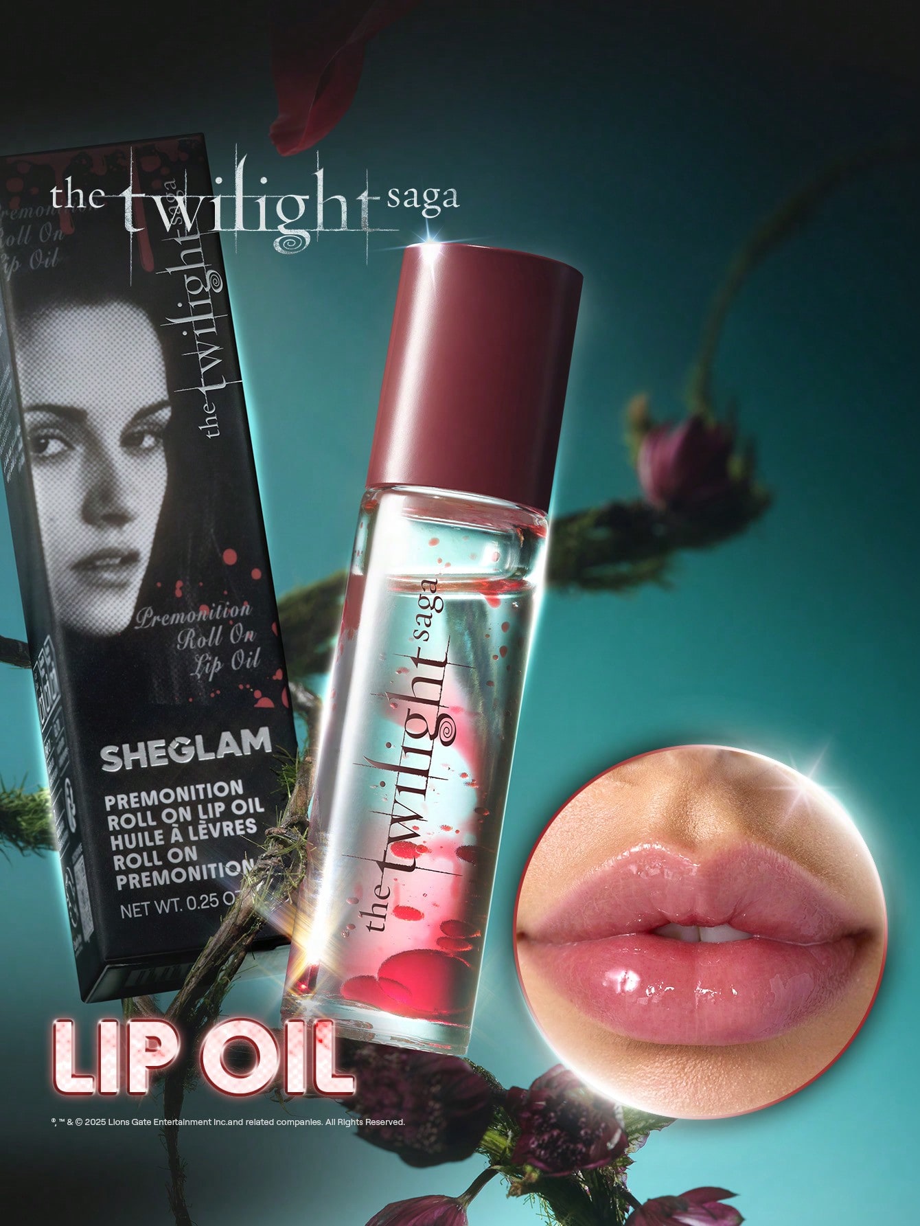 The Twilight Saga X SHEGLAM Premonition Roll On Lip Oil Brand Beauty Makeup Face Paint Cosmetic For Women Girls Perfect For Fall Winter Ideal For Y2K Fancy Fashion Suitable For Birthday Christmas Present Party Ready Best Color