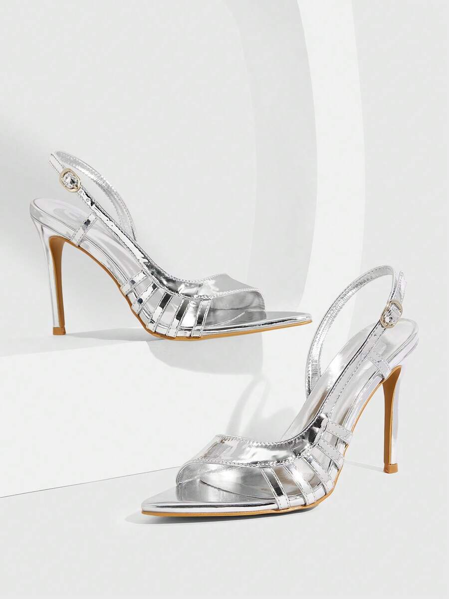CUCCOO SZL Women's New Silver Pointed Toe Strappy High Heel Sandals, Sexy & Versatile Hollow Out Design, Suitable For Daily Wear, Parties, Weddings, And Gatherings - Silver - View 1