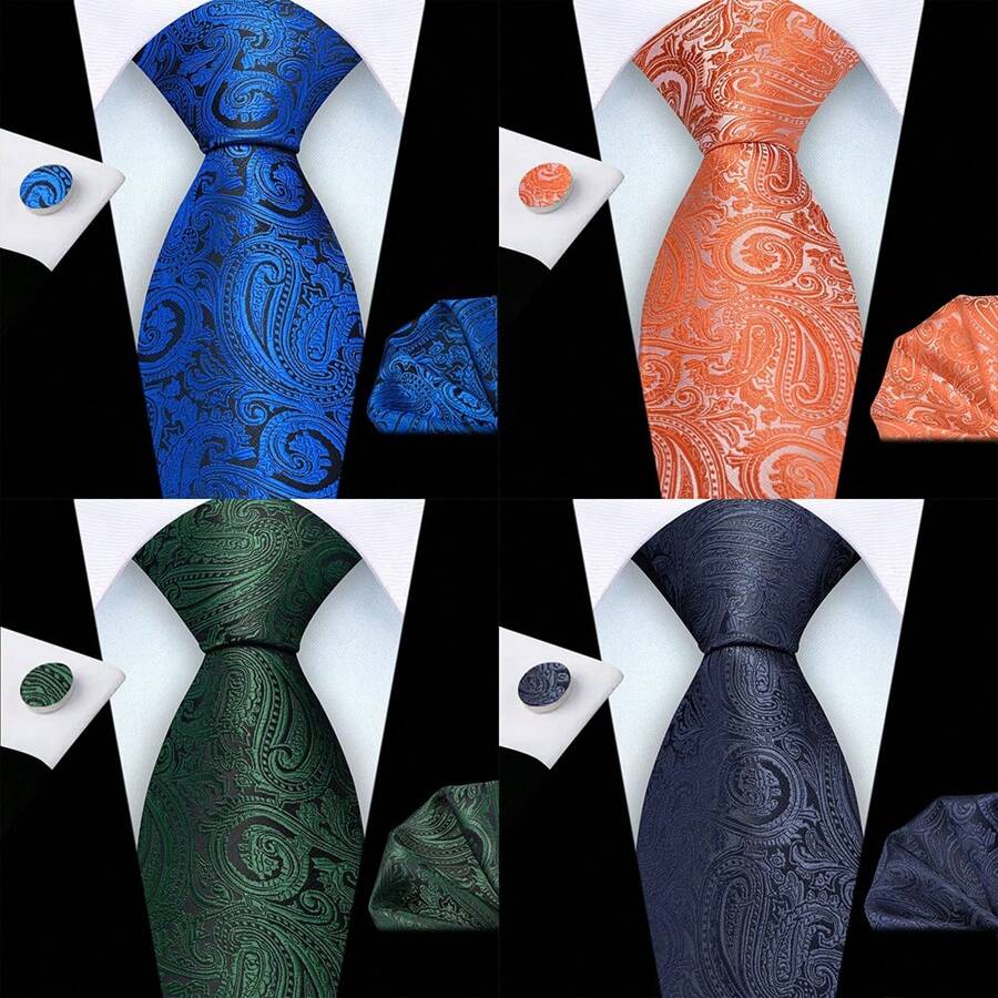 3pcs/Set 8cm Paisley Pattern Necktie, Pocket Square, Cufflinks Men's Tie Set, High Quality Classic Fashion Business Casual Tie Set, Men Wedding/Party/Christmas Gift