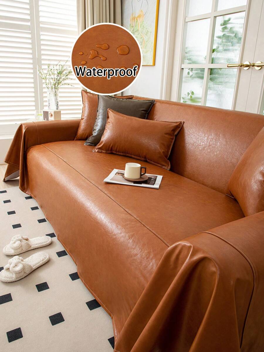 1pc Waterproof & Anti-Scratch Oil-Wax Leather Sofa Slipcover, All-Season Sofa Protector, Universally-Fitted Sofa Cover