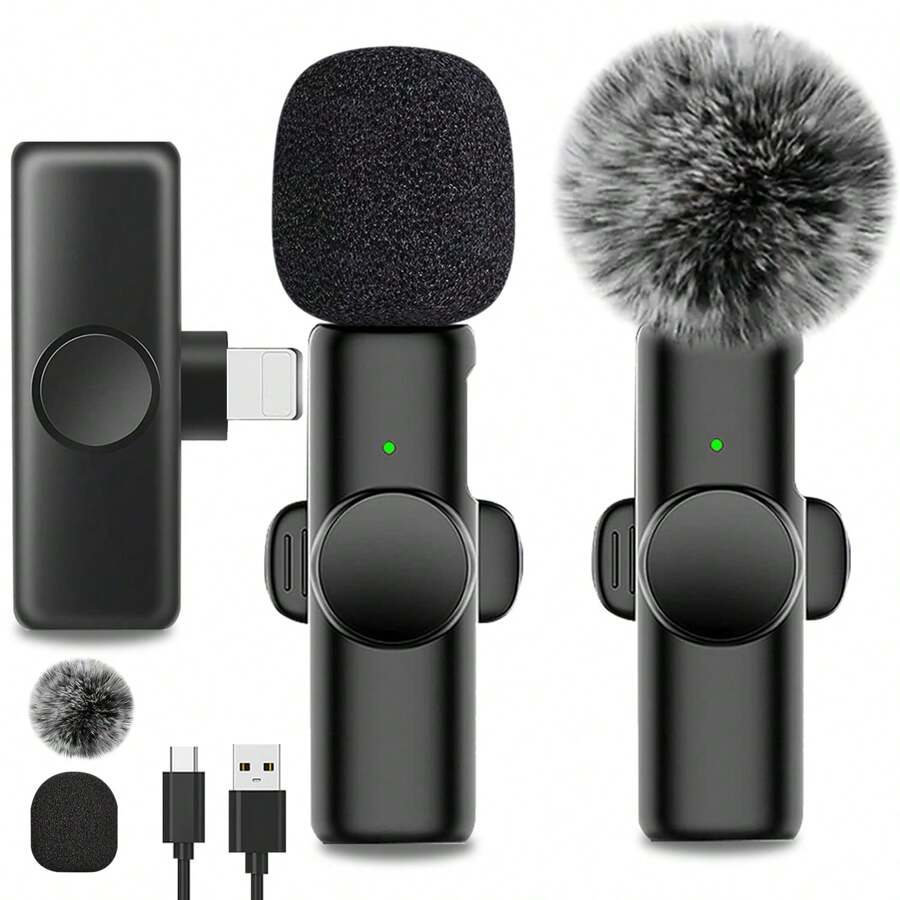 Wireless Lavalier Microphone For Phone IPad TypeC Lapel Mics Plug-Play 2.4G Ultra-Low Delay Built-In Noise Reduction Chip Working Time For Video Recording Interview Podcast Vlog
