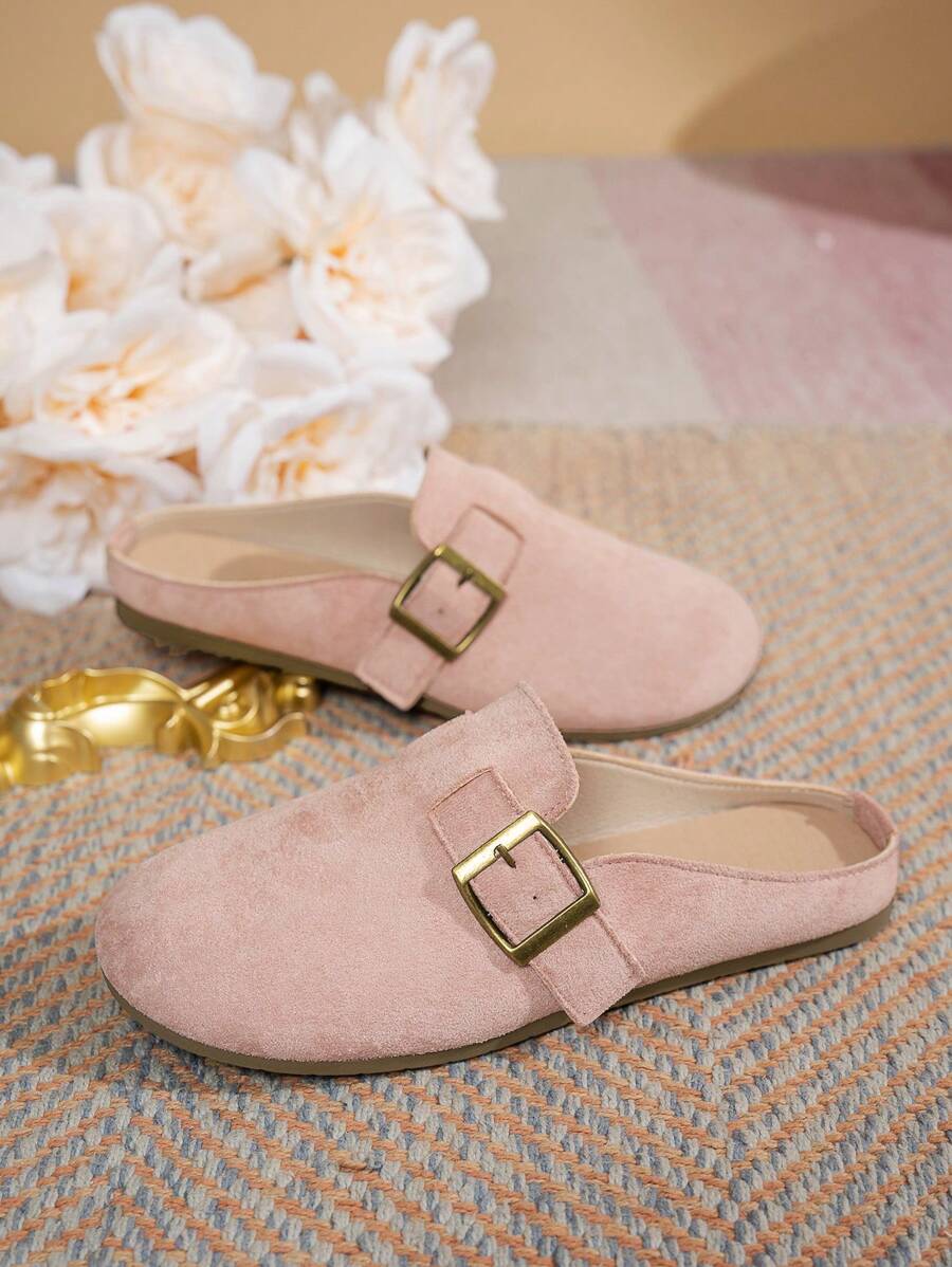 Sandali piatti da donna con decorazione a fibbia, ciabatte scorrevoli per uso casual quotidiano, sandali infradito versatili