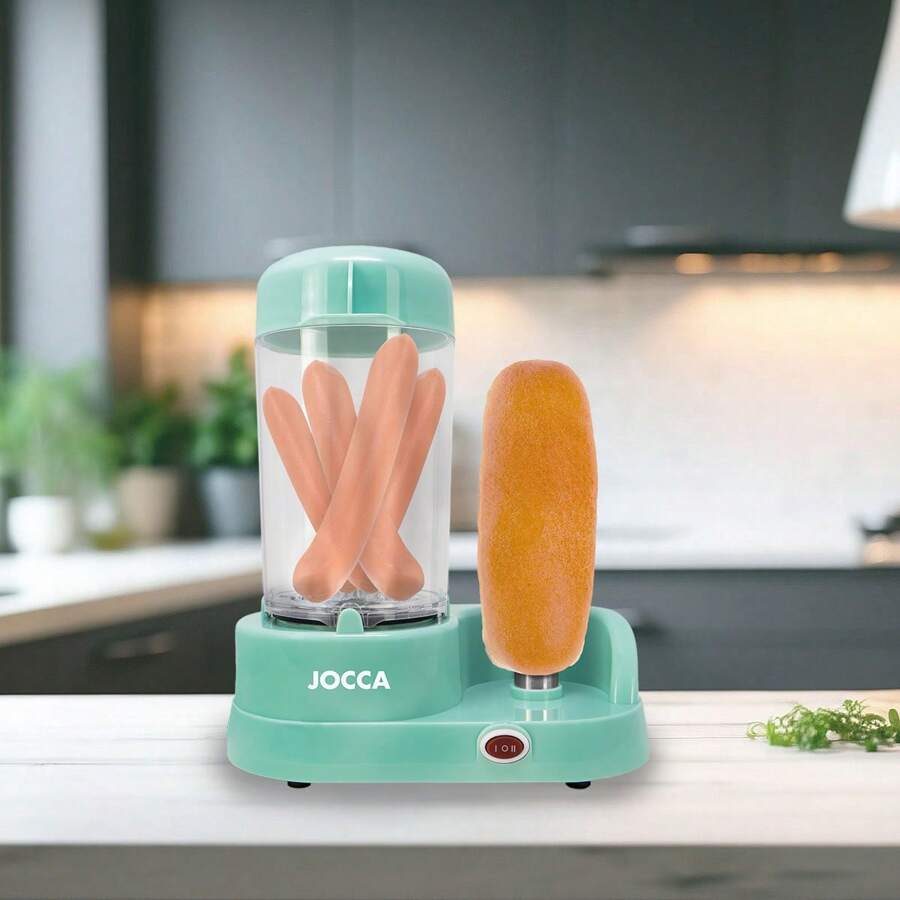 Jocca Máquina divertida de fazer cachorro-quente turquesa ou vermelho: vaporizador, capacidade para 6 salsichas, aquecedor de pães, multifuncional para cozinhar ovos e vegetais, fácil de usar e limpar, design compacto, interruptor liga/desliga, 220-240 V, 350 W + 12 W - Entrega 24/72 h