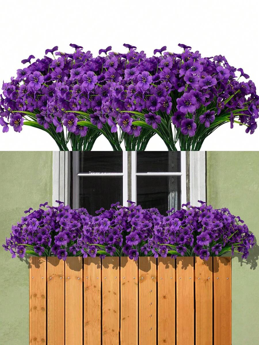 8 Molhos de Flores Artificiais para Uso Interno e Externo, Plantas de Flores Falsas para Jardim Interno e Externo, Parapeito, Casa, Casamento, Fazenda, Flores Artificiais Externas, Flores de Plástico Artificiais Não Desbotantes Plantas de Simulação para Vasos de Flores Decorativos Pendentes, Decoração de Vaso para Casa e Cozinha (Roxo)