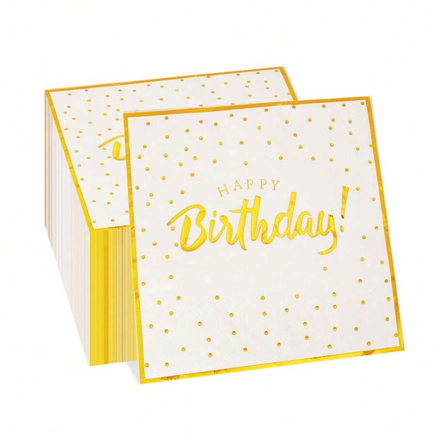20pcs/40pcs/100pcs White And Golden Stamping Happy Birthday Napkins White Gold Birthday Dinner Napkins Paper Luncheon Napkin For Men Women Anniversary Party Table Decorations