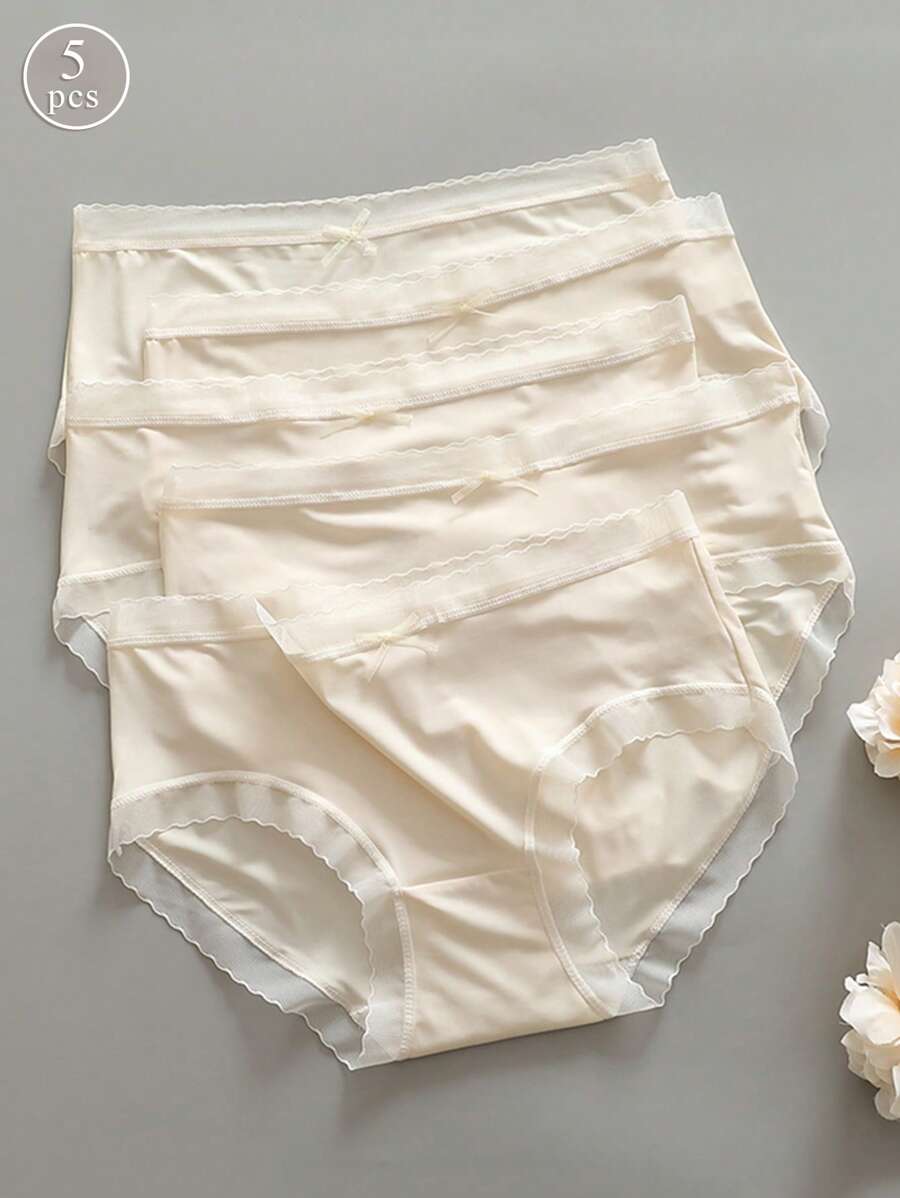 Paquete de 5 bragas de seda con lazo de talle medio súper delgadas para mujer