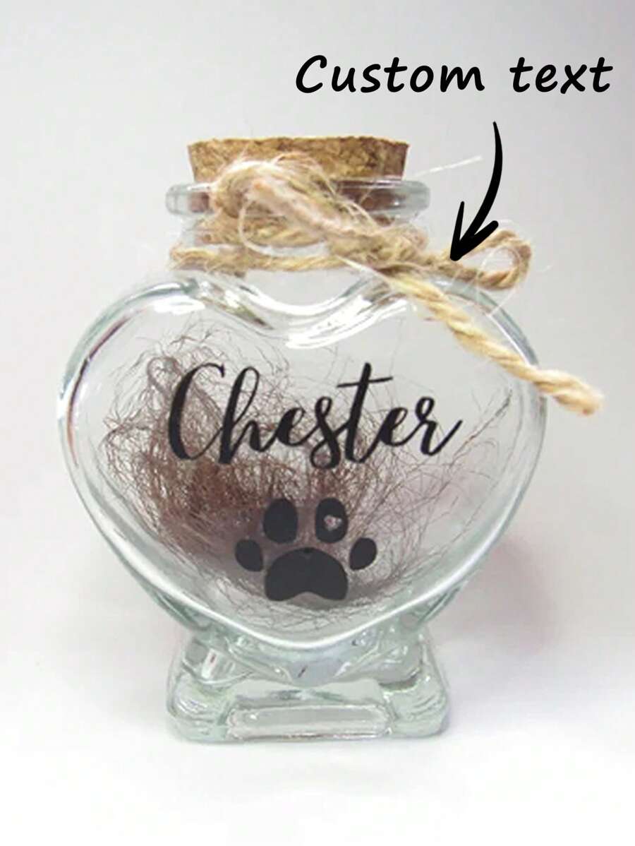1 pièce Bocal commémoratif personnalisé avec les poils d'animal de compagnie, bouteille en forme de cœur commémorant un animal de compagnie chien ou chat. Urne commémorative personnalisée. Urne commémorative multifonctionnelle pour cheveux d'animal de compagnie, pour anniversaire, remise de diplôme, pour elle, petit-ami, papa, petite-amie, maman, famille, amis, salle de thé, maison, jardin, bureau, anniversaires, Saint-Valentin, Fête des mères, anniversaires, Fête des pères, remise de diplôme, mariages, pendaison de crémaillère, rafraîchissement de la maison