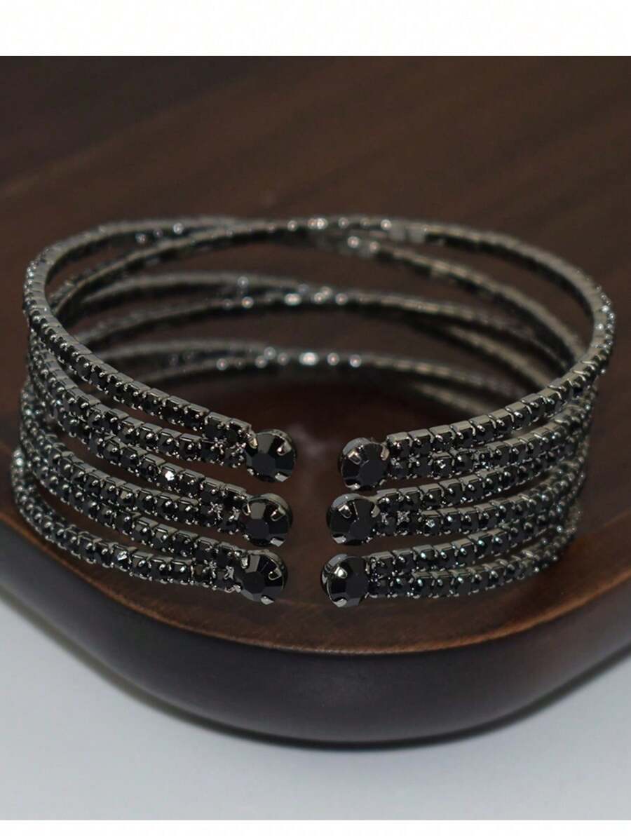 1 Peça Pulseira Bracelete com Cristais em Estilo de Noiva, Pulseira de Couro de Cristal Minimalista para Casamento