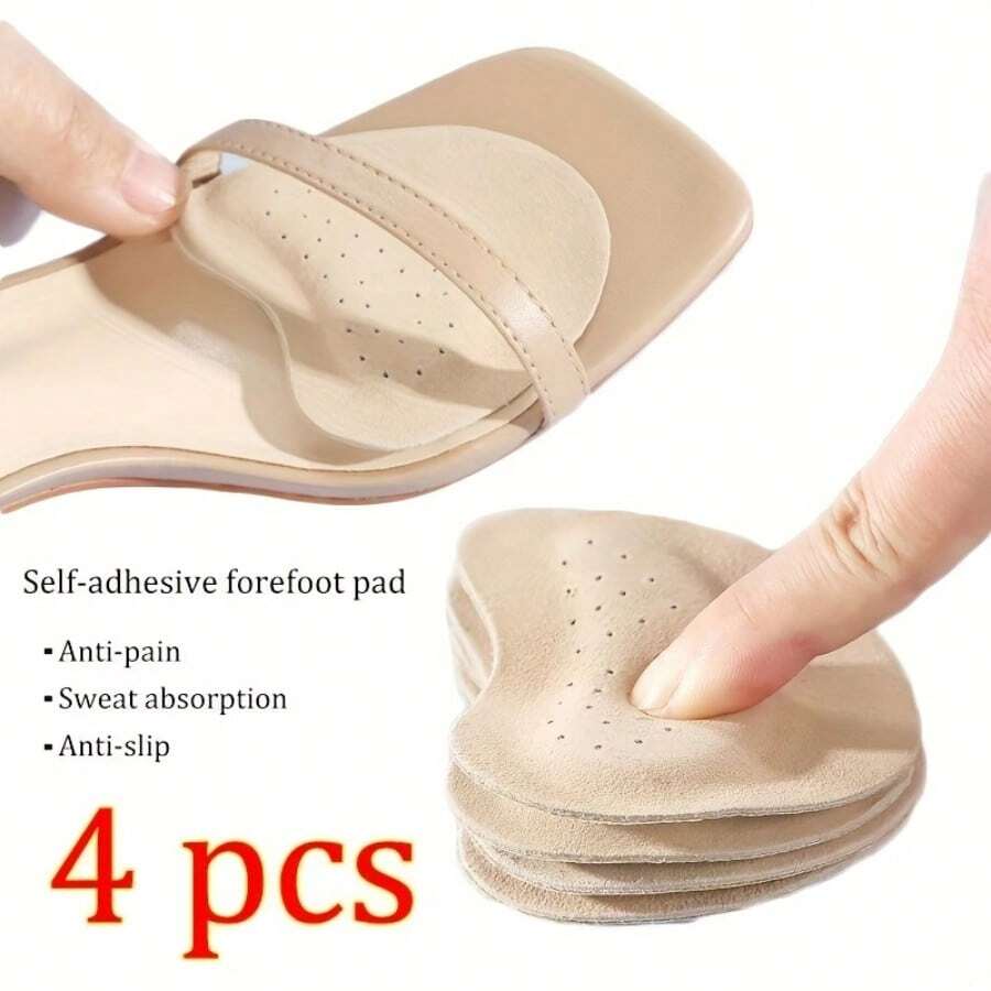 4pcs Self-Adhesive Shoe Insoles, Anti-Slip Front Pads, High Heel Forefoot Pads, Pain Relief, Sweat Absorption And Breathability, Firm Fit