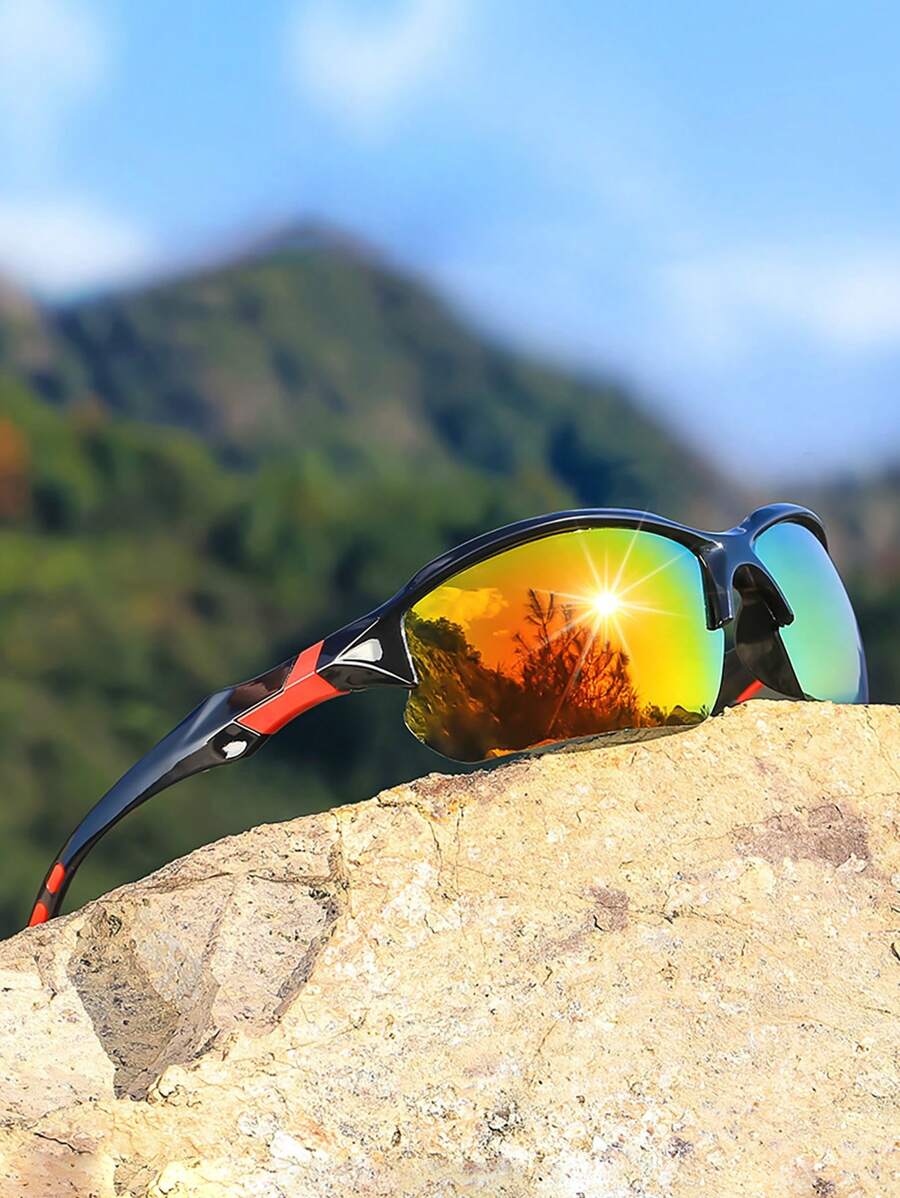 1pc/2pcs/3pcs Men's Sporty Half-Frame Polarized Mirrored Glasses, Classic Fashion Style Suitable For Costume, Hiking, Trekking, Cycling, Windproof Eyewear, Recommended As Gifts